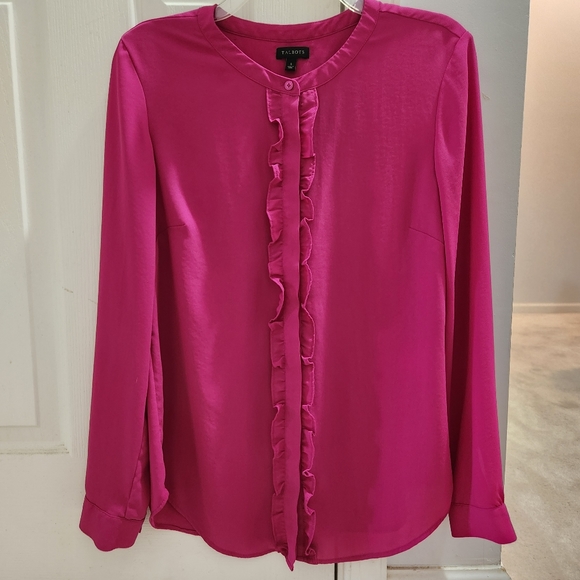 Talbots Women's Fuchsia Collarless Blouse, size S - Picture 2 of 6